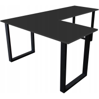 BIURKO NAROŻNE LOFT GAMINGOWE LEWE 200x135 BLAT 18mm CZARNE PEŁNA RAMA