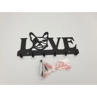 Wieszak wiszący metal czarny na klucze, buldożek francuski Gamet