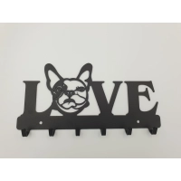 Wieszak wiszący metal czarny na klucze, buldożek francuski Gamet