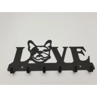 Wieszak wiszący metal czarny na klucze, buldożek francuski Gamet