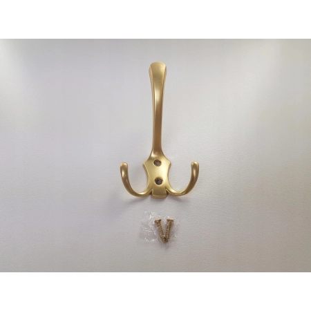 Wieszak meblowy haczyk potrójny złoty mat, retro