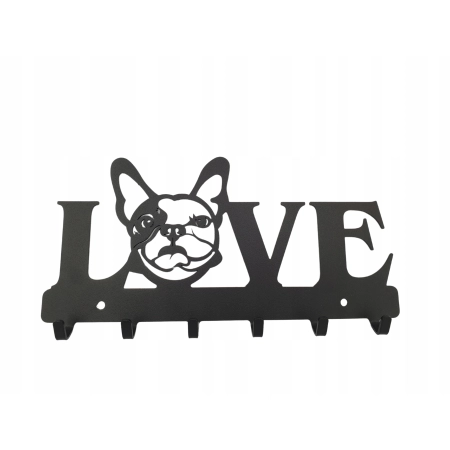 Wieszak wiszący metal czarny na klucze, buldożek francuski Gamet