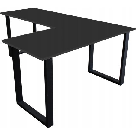 BIURKO NAROŻNE LOFT GAMINGOWE PRAWE PEŁNA RAMA WZMOCNIENIE CZARNE STABILNE