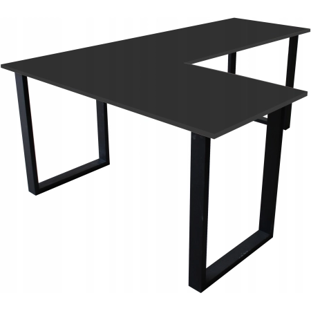 BIURKO NAROŻNE LOFT GAMINGOWE LEWE 200x135 BLAT 18mm CZARNE PEŁNA RAMA