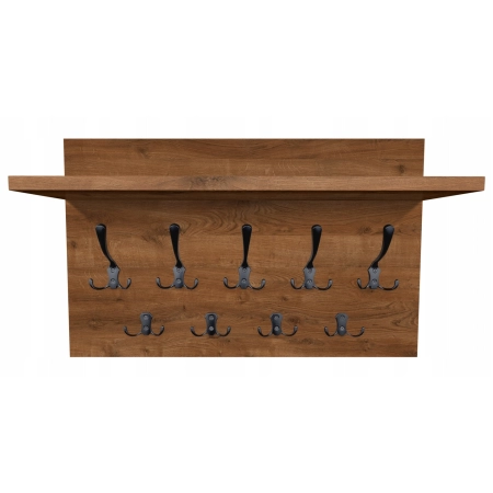 Wieszak ścienny do przedpokoju z półką loft dąb tobacco - haczyki do wyboru