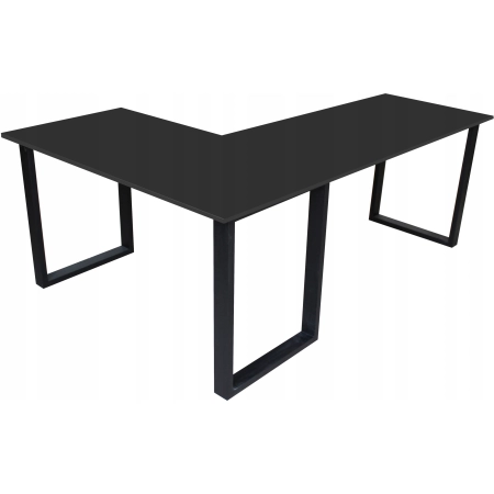 BIURKO NAROŻNE LOFT GAMINGOWE PRAWE PEŁNA RAMA WZMOCNIENIE CZARNE STABILNE