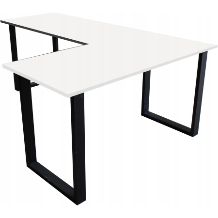 BIURKO NAROŻNE LOFT GAMINGOWE PRAWE 200x135 BLAT 18mm BIAŁE PEŁNA RAMA