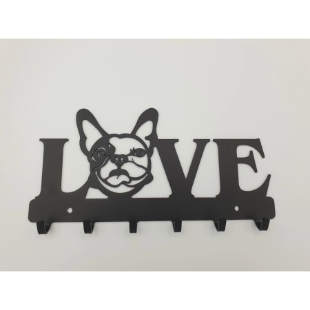 Wieszak wiszący metal czarny na klucze, buldożek francuski Gamet