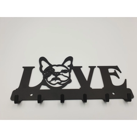 Wieszak wiszący metal czarny na klucze, buldożek francuski Gamet